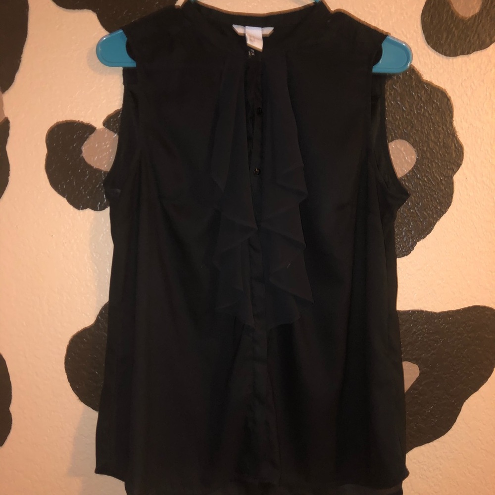 Black Ruffled Collar Sleeveless Blouse